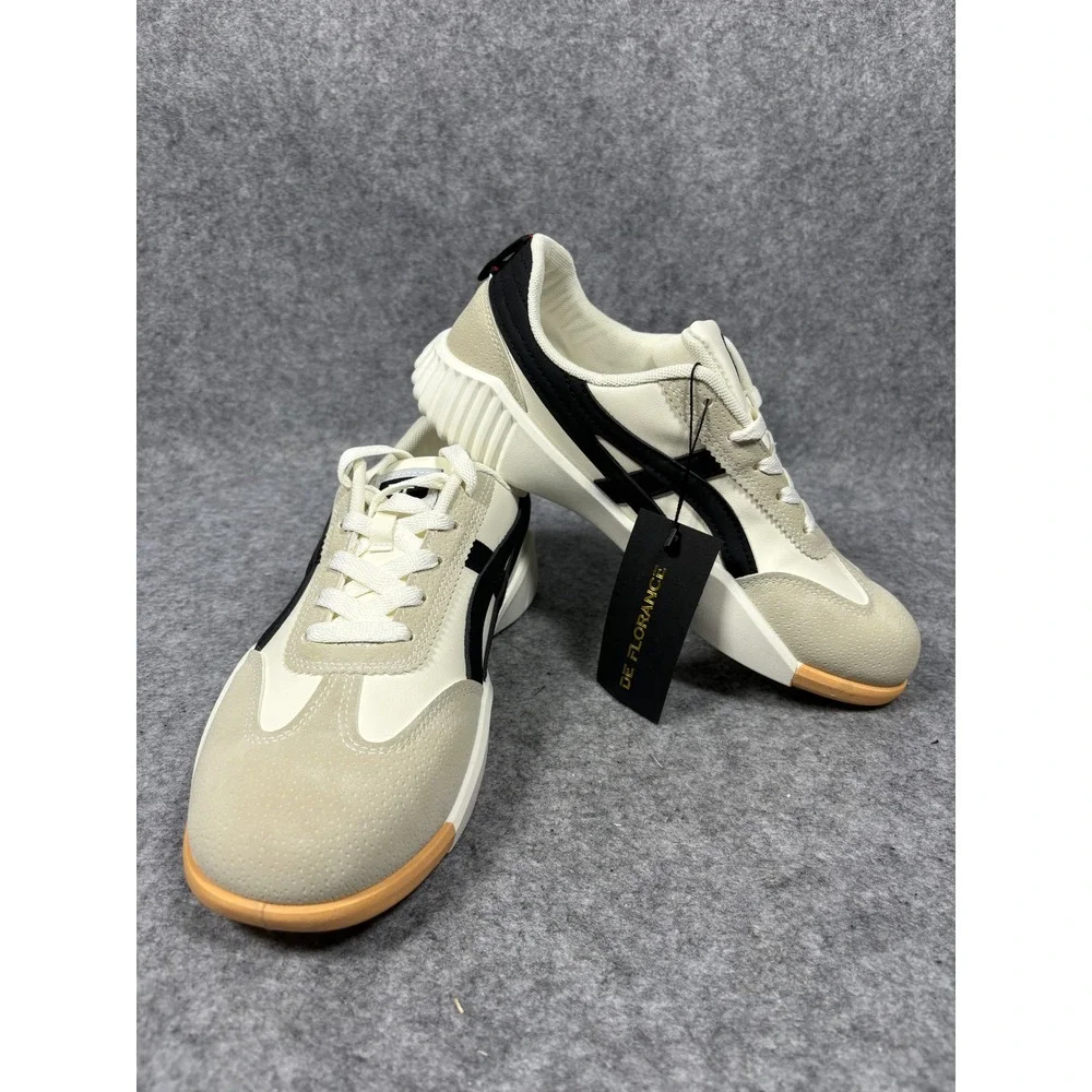 De Florance Low Top Sneakers 9.5 Cream Black Italian Design Platform Sole - Picture 6 of 9